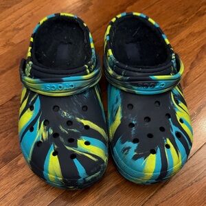 CROCS Kids Slippers - Black with Blue and Yellow Accents